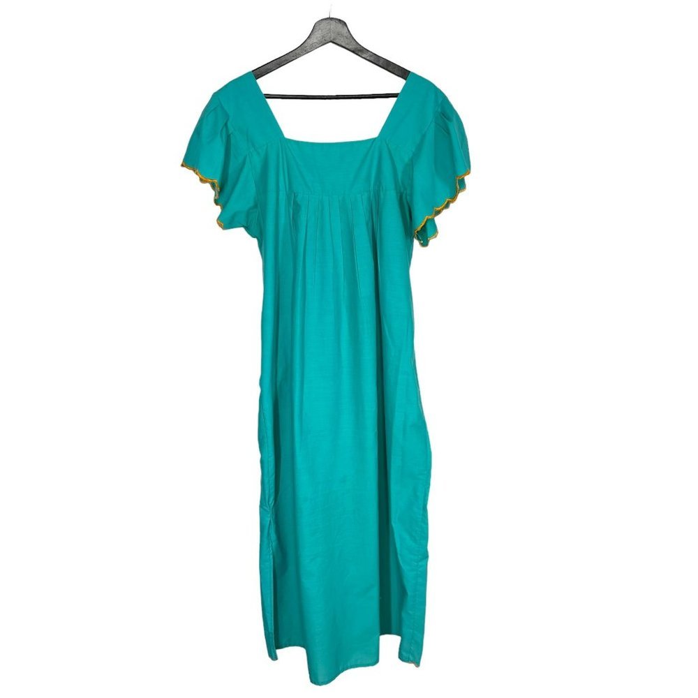 Teal Embroidered Short Sleeve Embroidered Honduras Mumu Medium - Picture 2 of 7